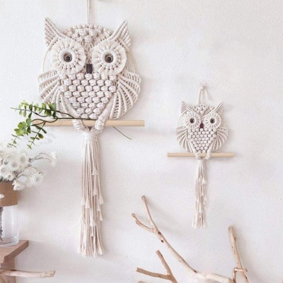Vintage Owl Macrame Handcrafted Bohemian Wall Deco - Picture 2 of 6
